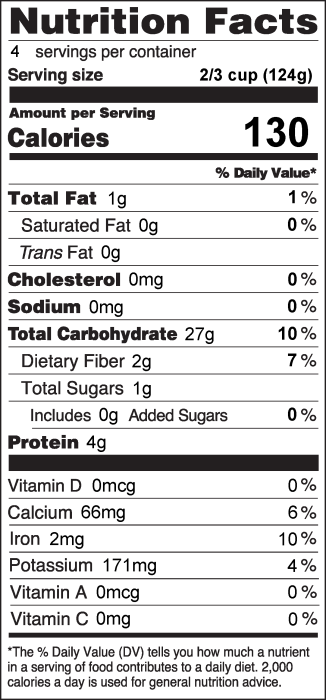 Photo of Nutrition Facts for Stovetop Teff