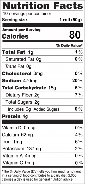 Photo of Nutrition Facts of Whole Wheat Yogurt Rolls