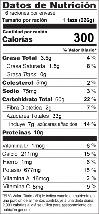 Foto de información nutricional de Yogur a la "Parfait"