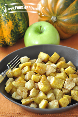 Diced squash and apple are baked with a sprinkle of cinnamon.