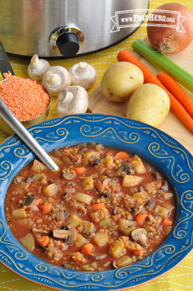 bowl of Slow Cooker Mushroom and Red Lentil Stew