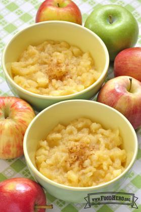 Bowls of mashed apples with cinnamon.