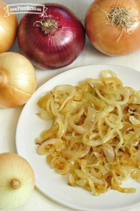 Browned onions on a plate.