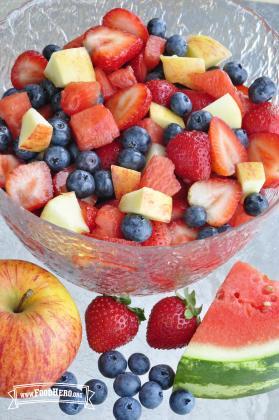 Large bowl with a colorful fresh fruit mix.