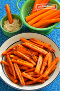 Plate of Baked Carrot Fries and bowl of dipping sauce.