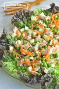 Tuna and pea mix served over a bed of lettuce.