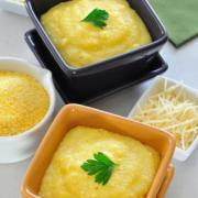 Bowls of fine textured corn grits. 