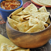 Display of Baked Tortilla Chips recipe with salsa
