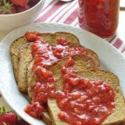 Whole grain French toast served with strawberry jam.