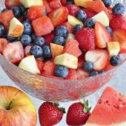 Large bowl with a colorful fresh fruit mix.