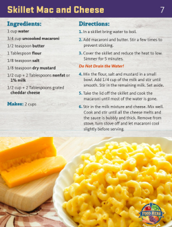 Sample page of cooking class recipe - skillet mac and cheese