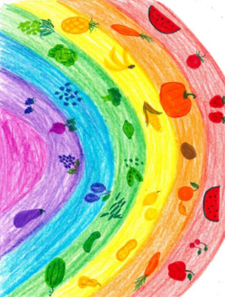 Kids coloring of food that fit into rainbow colors 