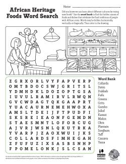 African Heritage Foods Word Search