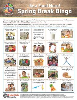 Be a Food Hero! Spring Break Bingo Activity Sheet