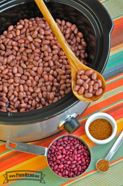 Crock Pot with cooked red kidney beans.