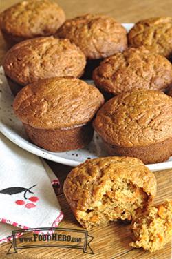 Pulled-apart fluffy and moist sweet potato muffins.