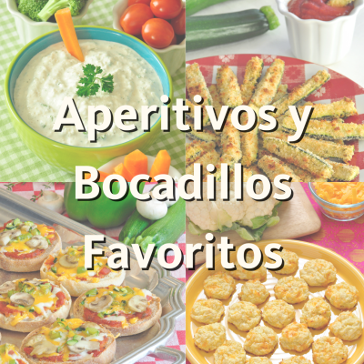 promoción de blog con cuatro imagenes de recetas de aperitivos y bocadillos