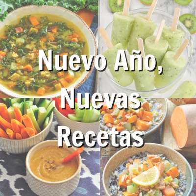 promoción de blog que incluye cuatro recetas para el blog de enero "nuevo año, nuevas recetas"