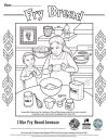 black and white line drawing of woman and grandson making fry bread