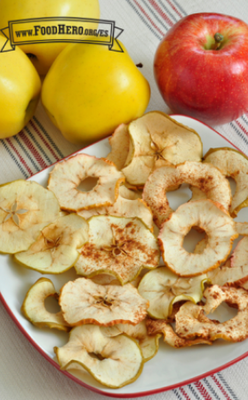 Rodajas de manzanas secas espolvoreadas con canela se muestran en un plato.
