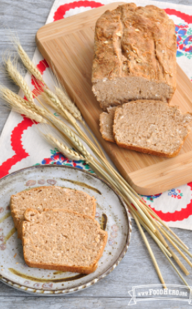 Slices of whole-wheat and oat bread.