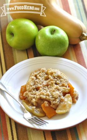 Butternut squash and apples are topped with a cinnamon-spiced oat crumble baked to a golden brown.