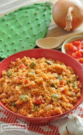 Medium bowl of cactus and vegetables with quinoa.