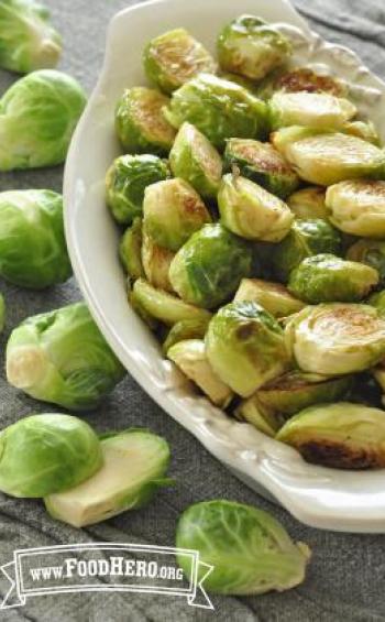 Platter of tender brussels sprout halves.