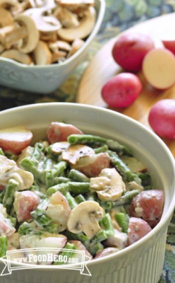 Red potato, mushroom and green beans covered in a creamy herb sauce.