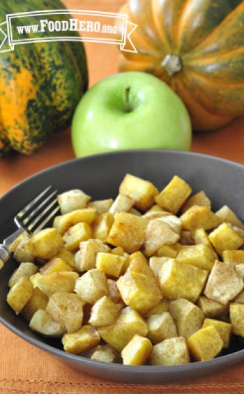 Diced squash and apple are baked with a sprinkle of cinnamon.