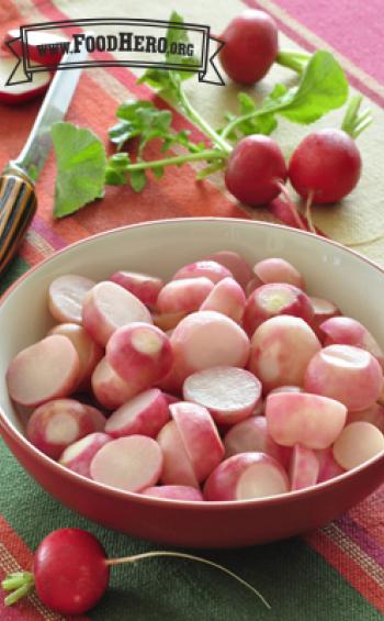 Bowl of sliced and braised radishes.