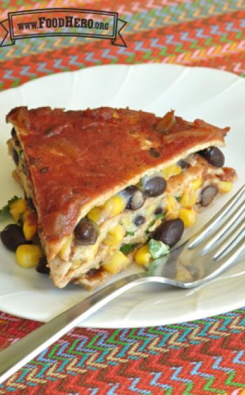 Saucy casserole slice on a plate.