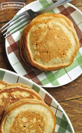 Stack of golden, fluffy pancakes.