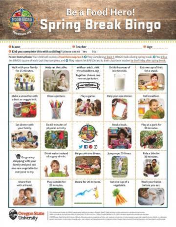 2018 Spring Break Bingo Card - English