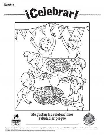Healthy Celebrations Coloring Sheet - Spanish