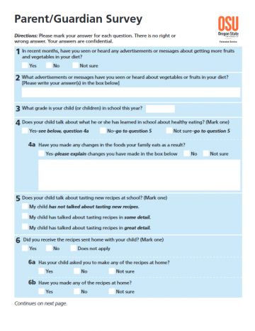 Parent Recipe Survey - English