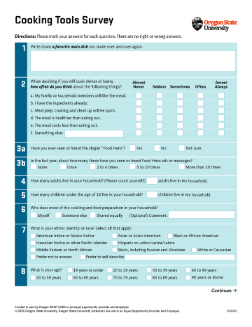 Cooking Tools Survey (2 pages) - English