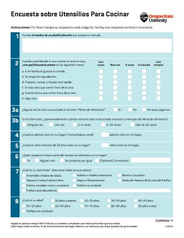 Cooking Tools Survey (3 pages) - Spanish
