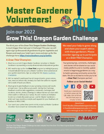 Master Gardener Grow This! Oregon Garden Challenge 2022 Flyer