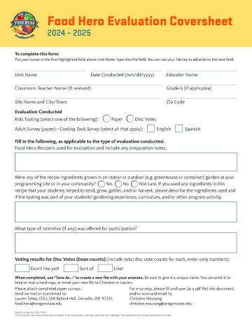 Survey Evaluation Cover Sheet