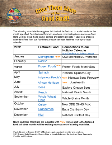 Featured Foods Calendar 2022